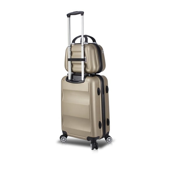 Sada zlatého cestovního kufru na kolečkách s USB portem a příručního kufříku My Valice LASSO MU & Cabin