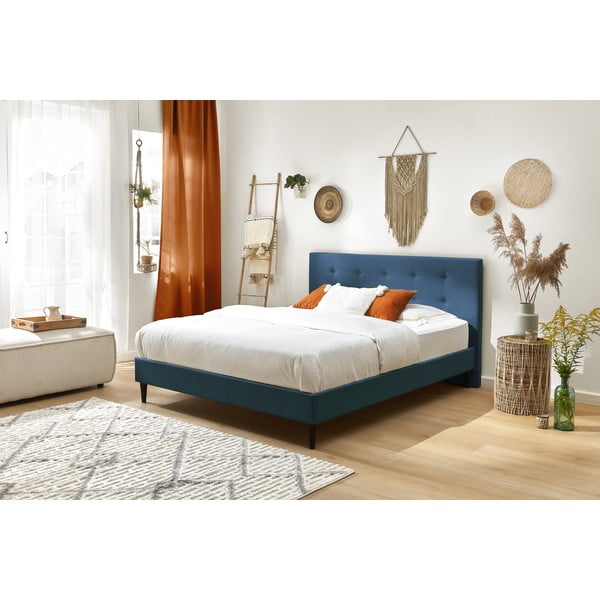 Modrá čalouněná dvoulůžková postel s roštem 160x200 cm Rory – Bobochic Paris-image-3