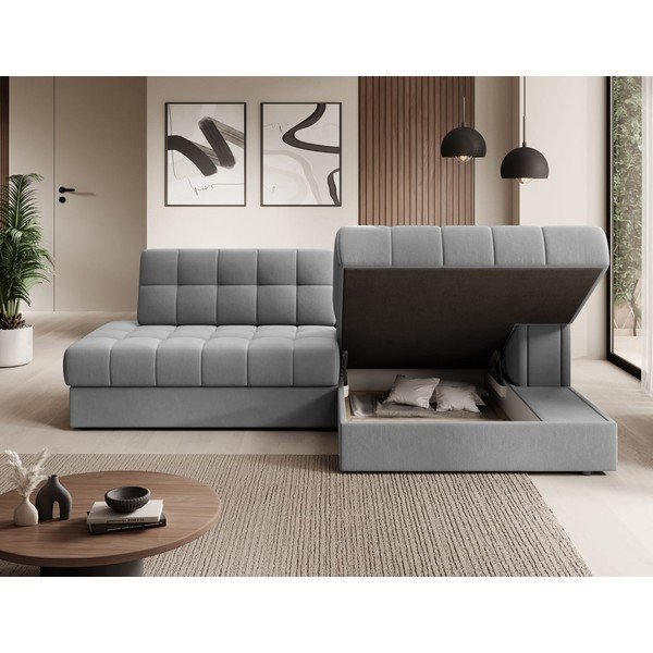 Šedá sametová rozkládací rohová pohovka (pravý roh/s lenoškou) Blezalt – ELTAP-image-4