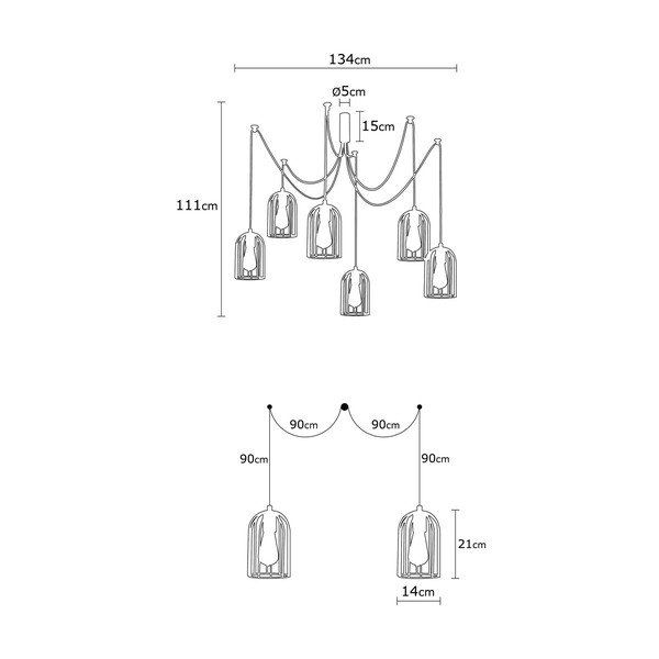 Černé závěsné svítidlo pro 6 žárovek Opviq lights Pamukkale-image-2
