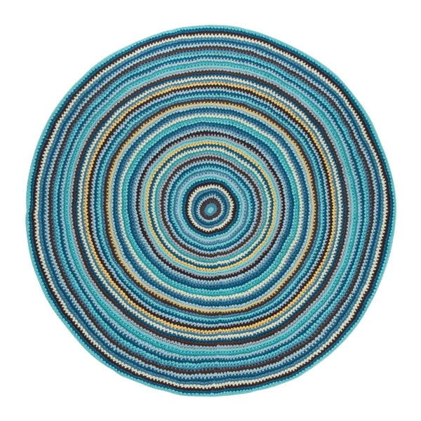 Modrá kulatá podložka Sebra Crochet Floor Mat