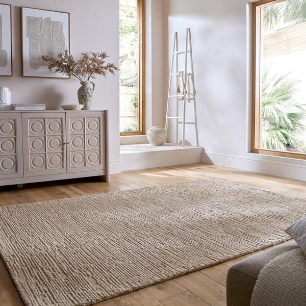 Béžový ručně tkaný vlněný koberec 120x170 cm Harris Boucle – Flair Rugs-image-1