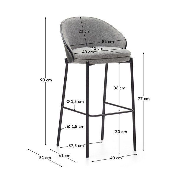 Černá/šedá barová židle (výška sedáku 77 cm) Eamy – Kave Home-image-3