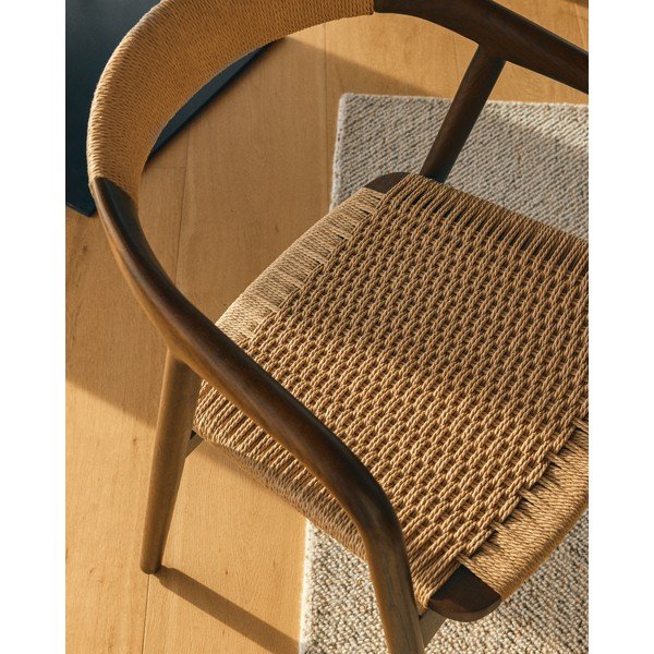 Jídelní židle s područkami v tmavě přírodní barvě Derile – Kave Home-image-4