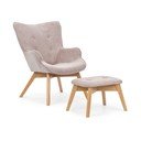 Světle růžové manšestrové křeslo s podnožkou Niko – Ropez