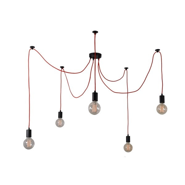 Červené stropní svítidlo s 5 žárovkami Filament Style Spider Lamp