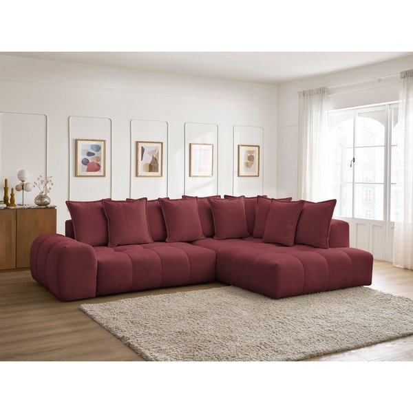 Vínová žinylková rozkládací/s úložným prostorem rohová pohovka (pravý roh/do L) Everest – Bobochic Paris-image-1