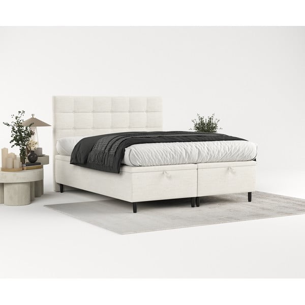 Krémová čalouněná dvoulůžková postel s úložným prostorem 160x200 cm Senses – Maison de Rêve-image-4