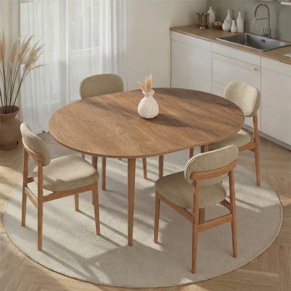 Kulatý rozkládací jídelní stůl s přídavnou deskou v dekoru dubu ø 100 cm Viona – Kalune Design-image-1