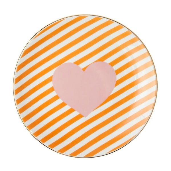 Oranžovobílý porcelánový talíř Vivas Heart, Ø 23 cm