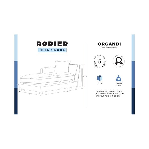 Petrolejově modrá lenoška s opěrkou na pravé straně a krémovými lemy Rodier Organdi-image-2