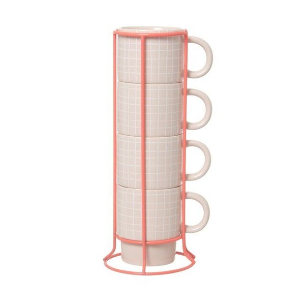 Sada 4 hnrků se stojánkem Cappuccino Grid Pink