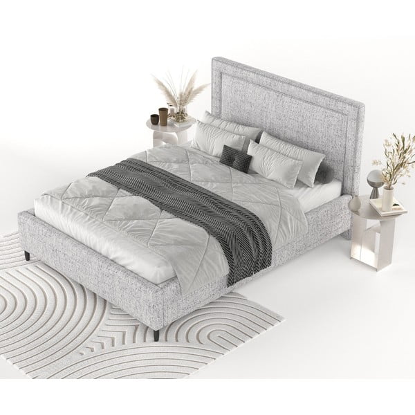 Světle šedá čalouněná dvoulůžková postel s úložným prostorem s roštem 140x200 cm Baleine – Maison de Rêve-image-3