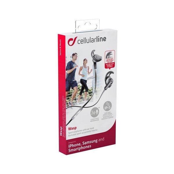 Sportovní sluchátka CellularLine WASP s mikrofonem, černá-image-2