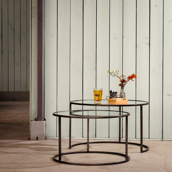 Šedé skleněné kulaté konferenční stolky v sadě 2 ks ø 75 cm Duarte - Light & Living-image-1