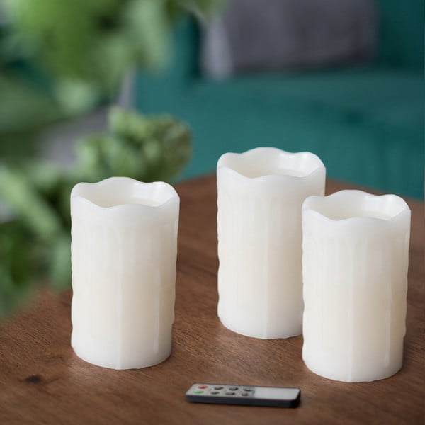 Sada 3 LED svíček s dálkovým ovládáním DecoKing Drip, výška 12,5 cm-image-3