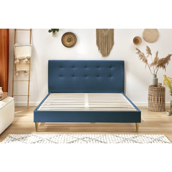 Modrá čalouněná dvoulůžková postel s roštem 180x200 cm Rory – Bobochic Paris-image-1