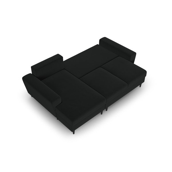 Černá sametová rozkládací/s úložným prostorem rohová pohovka (levý roh/s lenoškou) Kyoto – Cosmopolitan Design-image-2