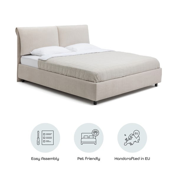 Béžová čalouněná dvoulůžková postel s úložným prostorem s roštem 180x200 cm Myra Pillow – Bonami Selection-image-4