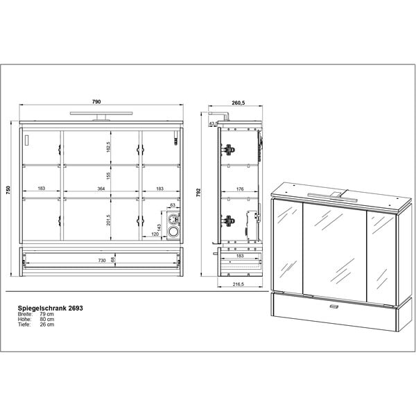 Antracitová koupelnová skříňka se zrcadlem a osvětlením 79x80 cm Modesto – Germania-image-4