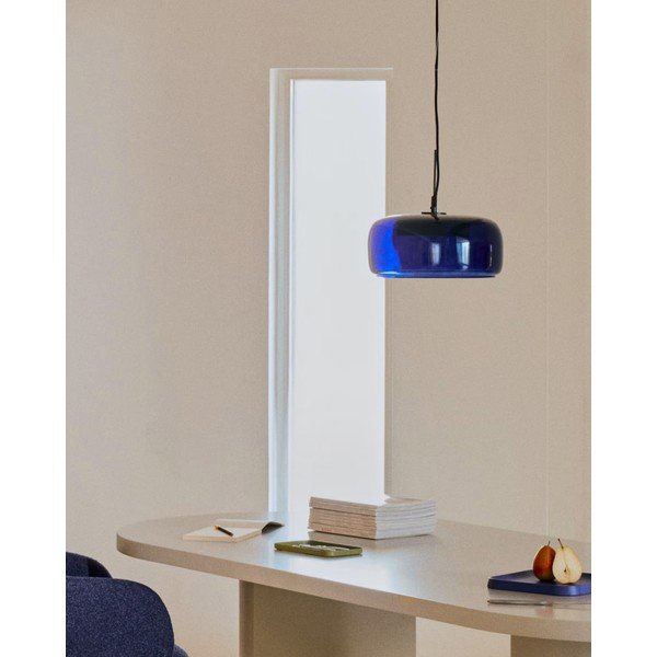 Tmavě modré LED závěsné svítidlo se skleněným stínidlem ø 38 cm Reig – Kave Home-image-3