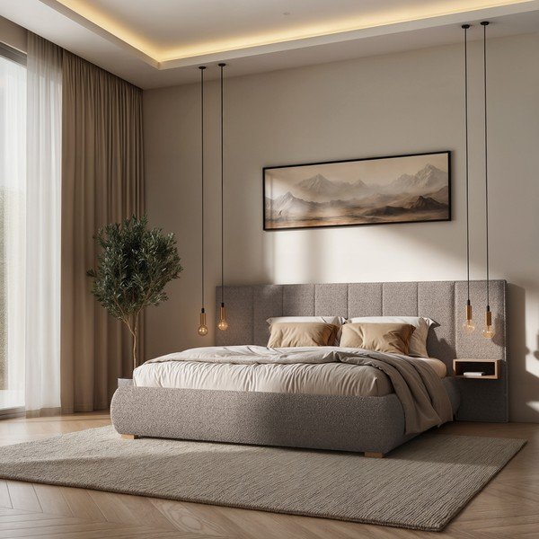 Světle hnědá čalouněná dvoulůžková postel s roštem 140x200 cm Fioro – MESONICA-image-1