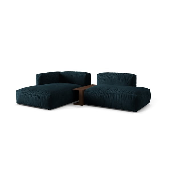 Tmavě modrá sametová modulární rohová pohovka (levý roh/s lenoškou) Martina – Micadoni -image-1