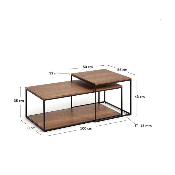 Hnědé konferenční stolky s deskou v dekoru ořechového dřeva v sadě 2 ks  50x100 cm Yoana – Kave Home-image-4