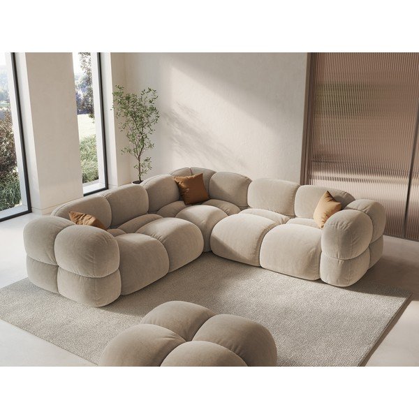 Béžová sametová rohová pohovka Loretto – Cosmopolitan Design-image-1