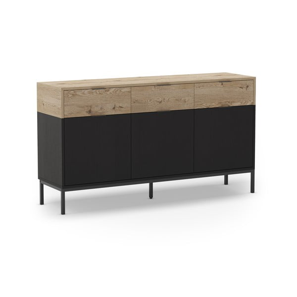 Nízká komoda v dekoru dubu v černo-přírodní barvě 150x80 cm Marion – Marckeric-image-2