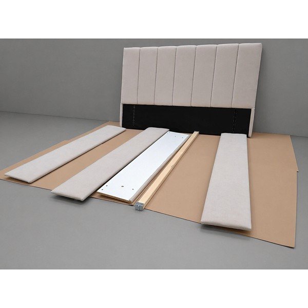 Béžová čalouněná dvoulůžková postel s úložným prostorem s roštem 180x200 cm Thessa Bold Line - II. jakost – Bonami Selection-image-3