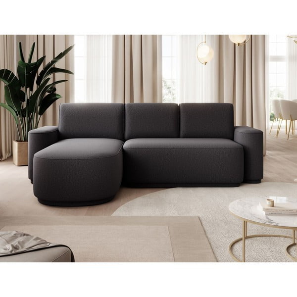 Tmavě šedá žinylková rozkládací/s úložným prostorem rohová pohovka (levý roh/s lenoškou) Aurumm – ELTAP-image-1