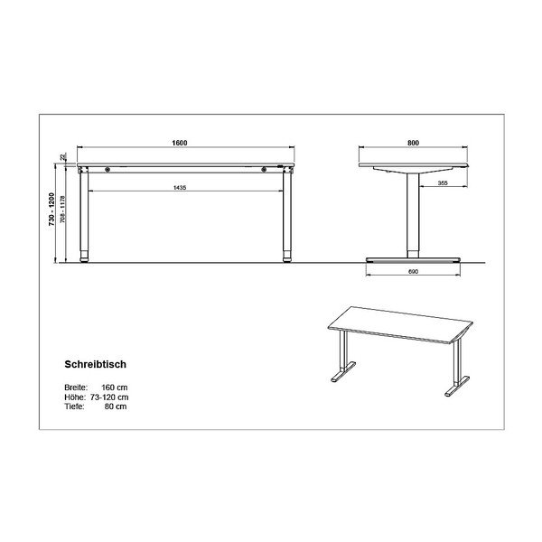 Pracovní stůl s elektricky nastavitelnou výškou s deskou v dubovém dekoru 80x160 cm Lissabon – Germania-image-3