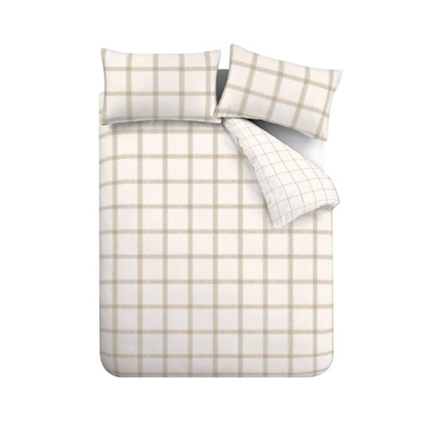 Béžové bavlněné povlečení na dvoulůžko 200x200 cm Oxton Check – Bianca