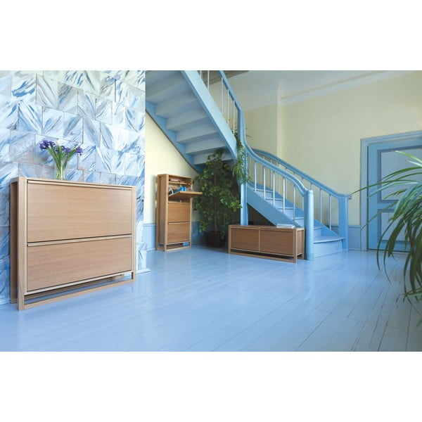 Výklopný botník v dekoru dubu s lavicí v přírodní barvě NewEst – Woodman-image-1