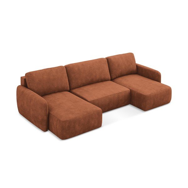 Žinylková rozkládací/s úložným prostorem rohová pohovka v terakotové barvě (do "U") Lilo – Makamii-image-2