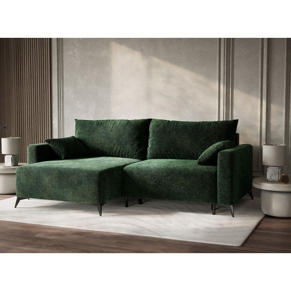 Tmavě zelená žinylková rozkládací/s úložným prostorem rohová pohovka (levý roh/s lenoškou) Leon – Maison de Rêve-image-4