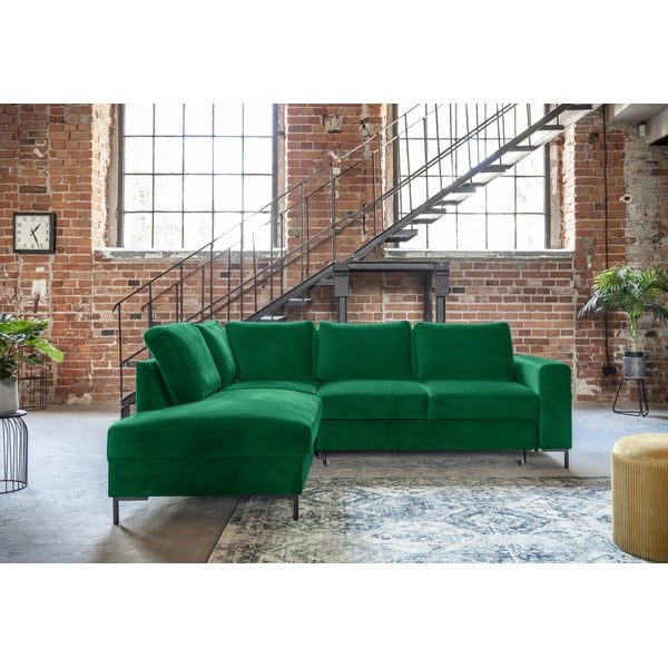 Tmavě zelená sametová rozkládací rohová pohovka (levý roh) Lofty Lilly – Miuform-image-1