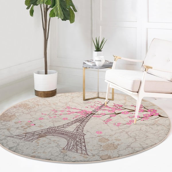 Světle růžový pratelný kulatý koberec vhodný pro robotické vysavače ø 120 cm Comfort – Mila Home-image-3