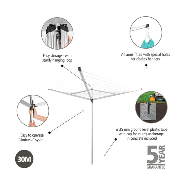 Venkovní sušák na prádlo ve stříbrné barvě 30 m Essential – Brabantia-image-4