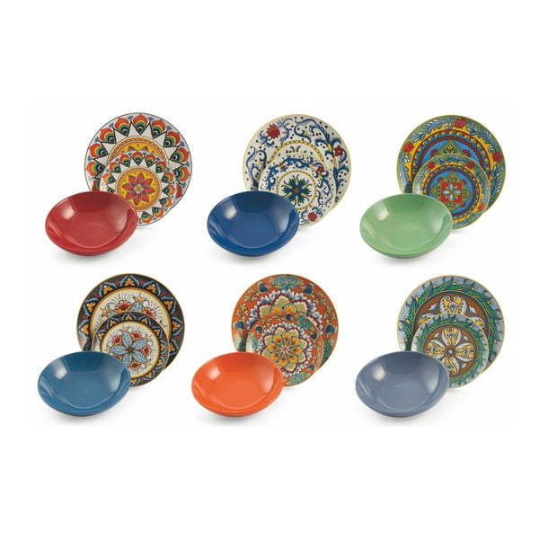 18dílná sada barevných talířů z porcelánu a kameniny VDE Tivoli 1996 Renaissance