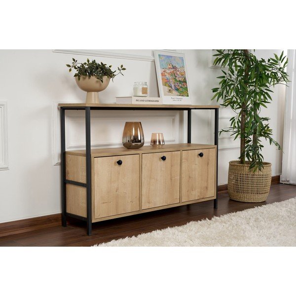 Konzolový stolek v dekoru dubu ve světle přírodní barvě 29,5x120 cm Solace – Kalune Design-image-1