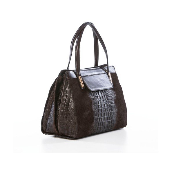 Kožená kabelka Croco Dark Brown-image-4