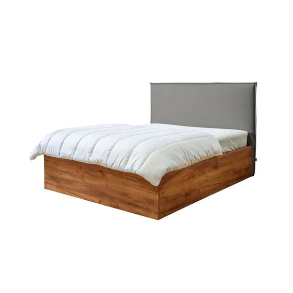 Šedo-přírodní dvoulůžková postel s úložným prostorem s roštem 140x190 cm Cara – Bobochic Paris