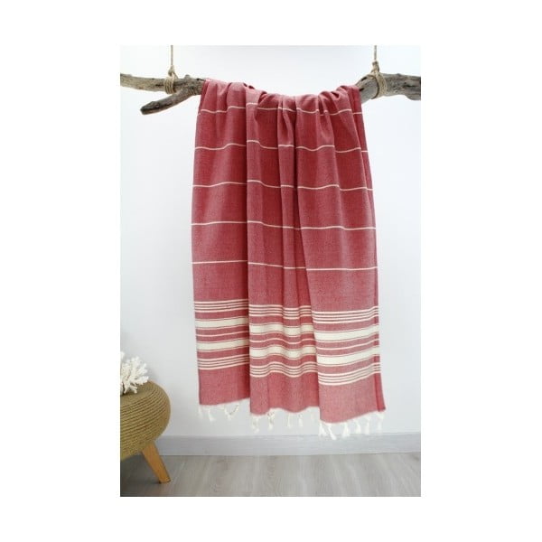 Červená osuška z čisté bavlny Hammam Yenge Style, 90  x  180 cm