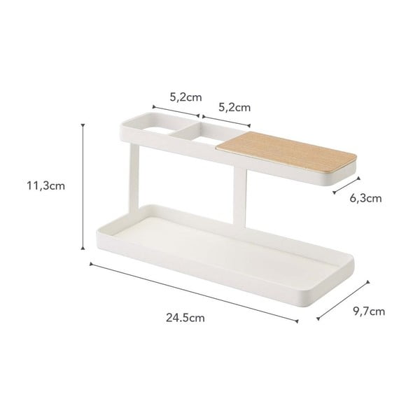 Bílý multifunkční stojánek s detailem z bukového dřeva YAMAZAKI Tower Desk Bar-image-2