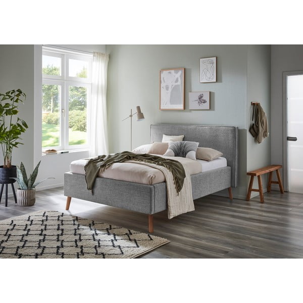 Světle šedá čalouněná dvoulůžková postel s úložným prostorem s roštem 140x200 cm Riva – Meise Möbel-image-1