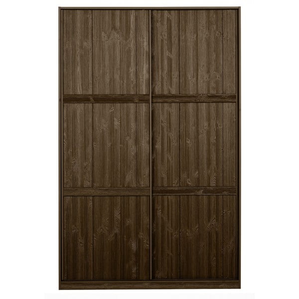 Hnědá šatní skříň z borovicového dřeva s posuvnými dveřmi 139x215 cm Katoi – BePureHome