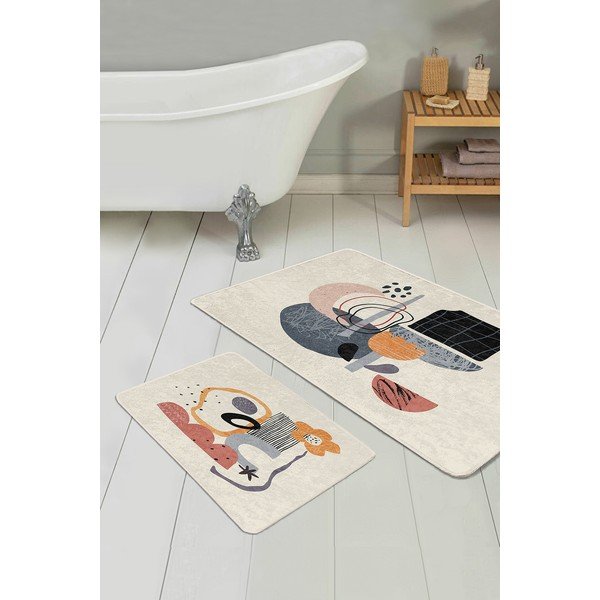 Béžové sametové koupelnové předložky v sadě 2 ks 60x100 cm – Mila Home-image-1