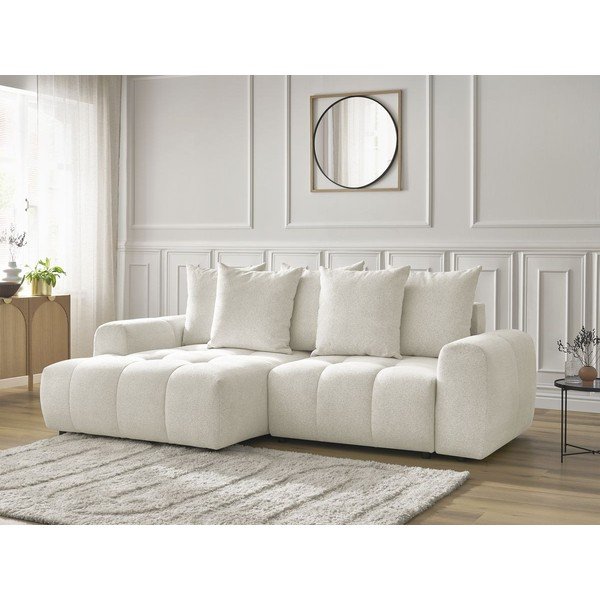 Bílá žinylková rozkládací/s úložným prostorem rohová pohovka (levý roh/s lenoškou) Roxelane – Bobochic Paris-image-3